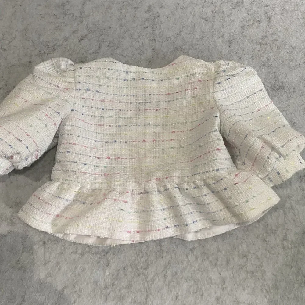 Janie and Jack Girls 2T White Boucle Jacket Blazer Rainbow Outfit Easter Spring - Picture 7 of 7